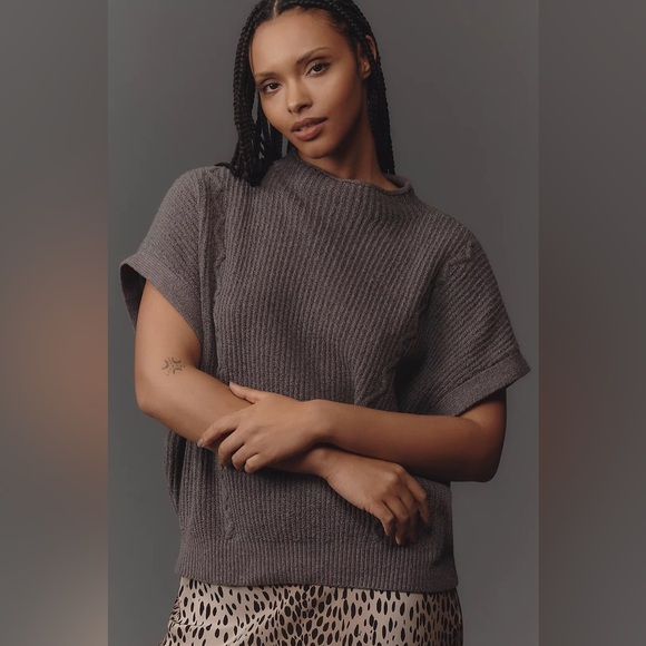 NWT By Anthropologie Mock-Neck Short Sleeve Ribbed Sleeveless Sweater Vest - Picture 10 of 14